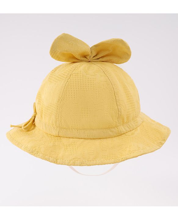 Babyhug Cotton Bucket Hat with Bow Applique & Bunny Patch - Yellow