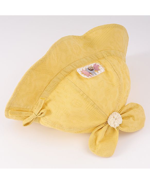 Babyhug Cotton Bucket Hat with Bow Applique & Bunny Patch - Yellow