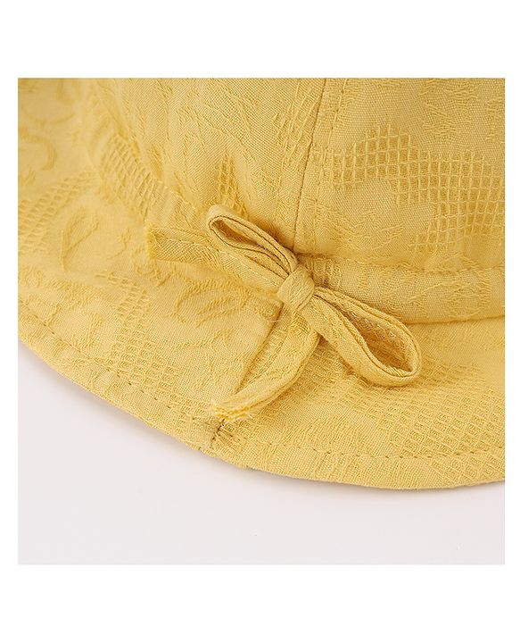 Babyhug Cotton Bucket Hat with Bow Applique & Bunny Patch - Yellow