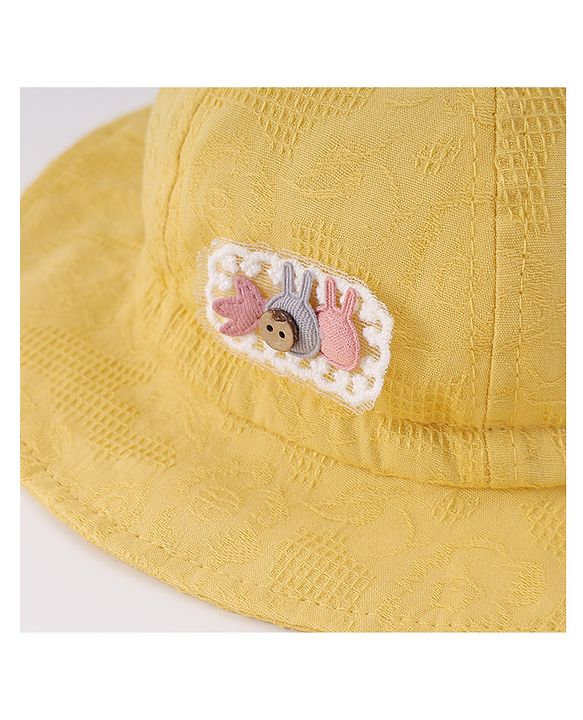 Babyhug Cotton Bucket Hat with Bow Applique & Bunny Patch - Yellow