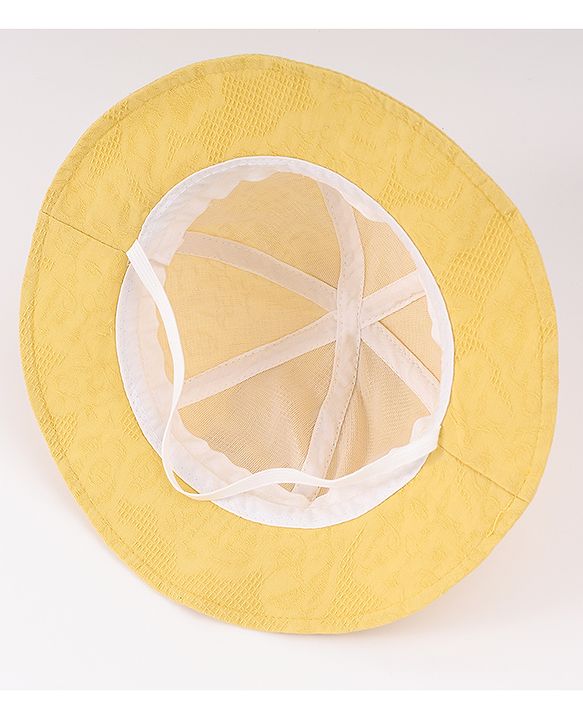 Babyhug Cotton Bucket Hat with Bow Applique & Bunny Patch - Yellow
