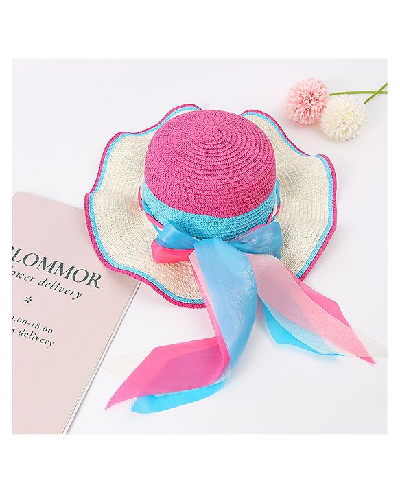 Babyhug Free Size Straw Hat With Bow Applique - Fuchsia