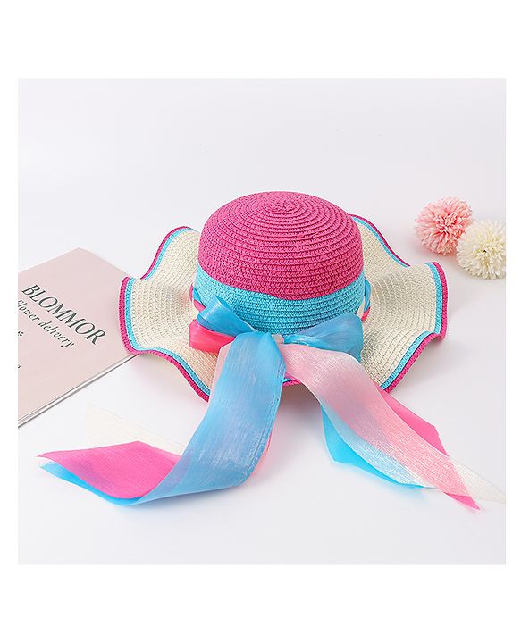 Babyhug Free Size Straw Hat With Bow Applique - Fuchsia