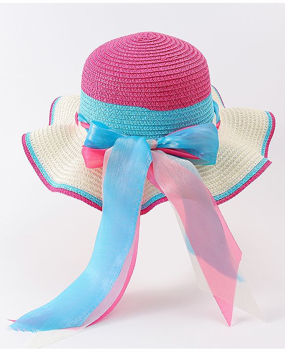 Babyhug Free Size Straw Hat With Bow Applique - Fuchsia