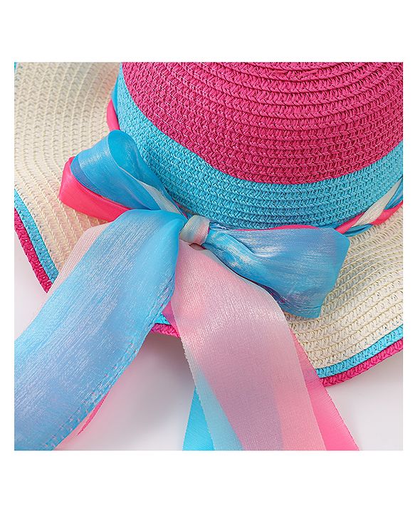 Babyhug Free Size Straw Hat With Bow Applique - Fuchsia