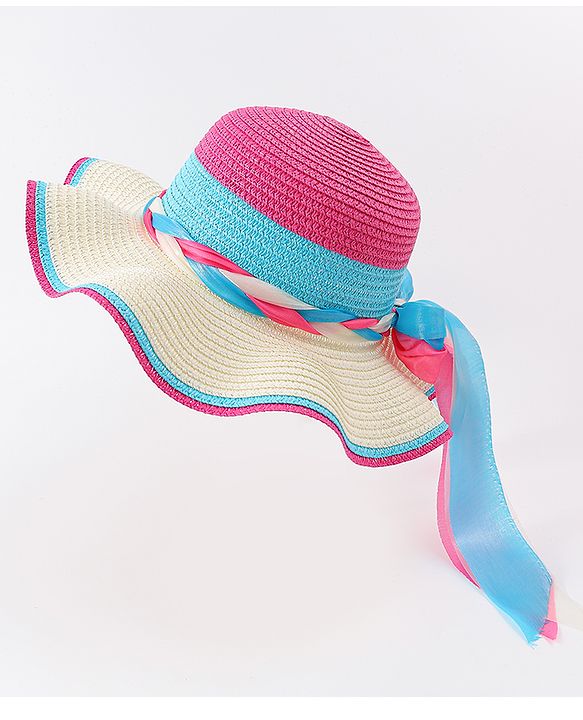 Babyhug Free Size Straw Hat With Bow Applique - Fuchsia