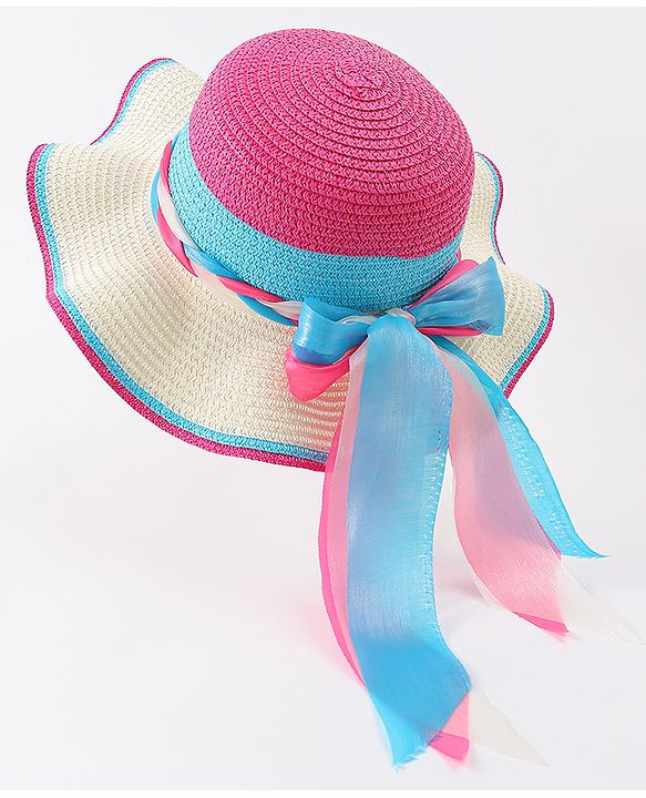 Babyhug Free Size Straw Hat With Bow Applique - Fuchsia