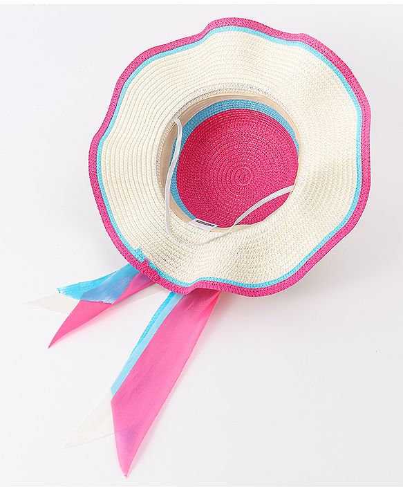 Babyhug Free Size Straw Hat With Bow Applique - Fuchsia