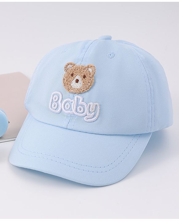 Babyhug Free Size Baseball Cap With Bear Patch - Light Blue ( Circumference - 48 cm)