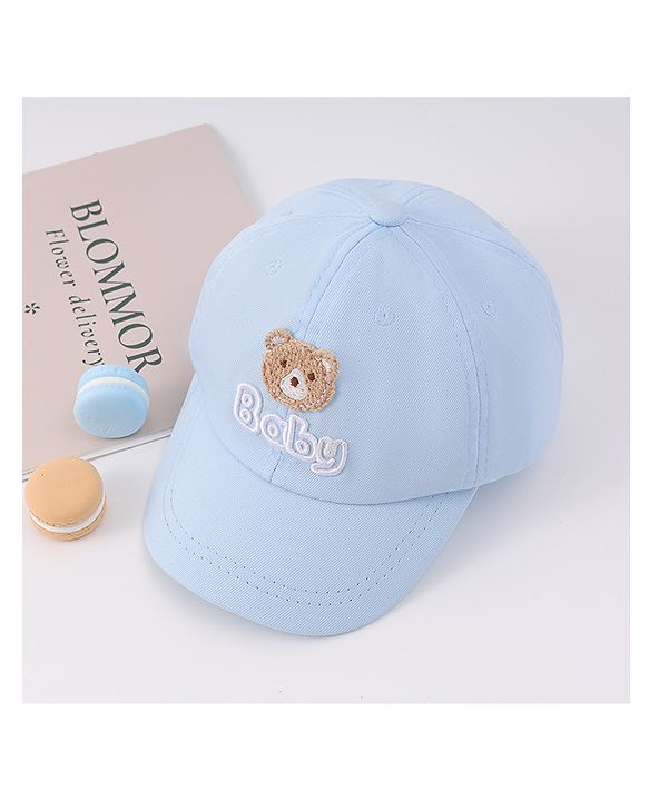 Babyhug Free Size Baseball Cap With Bear Patch - Light Blue ( Circumference - 48 cm)