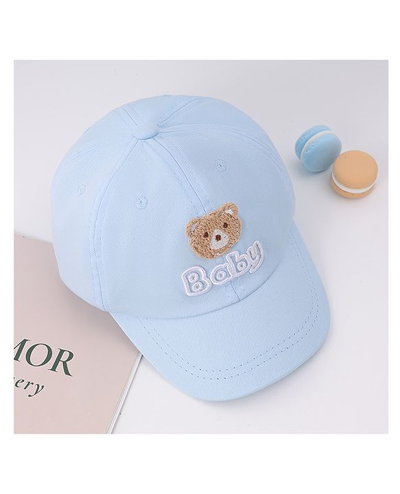 Babyhug Free Size Baseball Cap With Bear Patch - Light Blue ( Circumference - 48 cm)