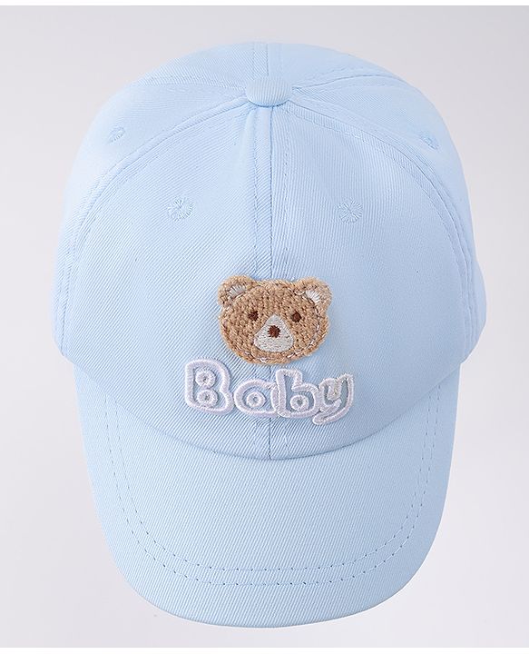 Babyhug Free Size Baseball Cap With Bear Patch - Light Blue ( Circumference - 48 cm)