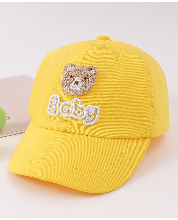 Babyhug Free Size Baseball Cap With Bear Patch - Yellow ( Circumference - 48 cm)