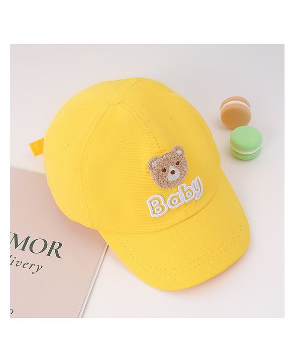 Babyhug Free Size Baseball Cap With Bear Patch - Yellow ( Circumference - 48 cm)