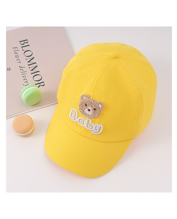 Babyhug Free Size Baseball Cap With Bear Patch - Yellow ( Circumference - 48 cm)