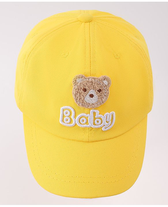 Babyhug Free Size Baseball Cap With Bear Patch - Yellow ( Circumference - 48 cm)