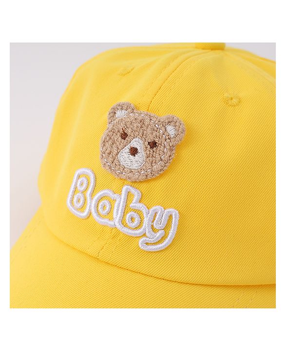 Babyhug Free Size Baseball Cap With Bear Patch - Yellow ( Circumference - 48 cm)