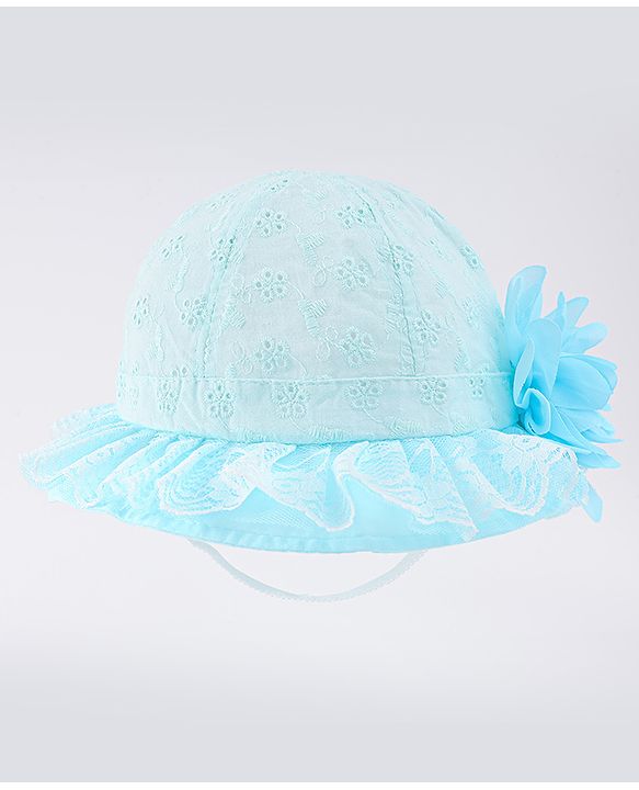 Babyhug Cotton Bucket Hat with Floral Applique - Light Blue