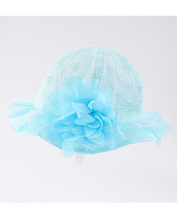 Babyhug Cotton Bucket Hat with Floral Applique - Light Blue