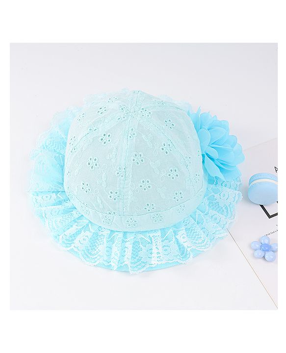Babyhug Cotton Bucket Hat with Floral Applique - Light Blue