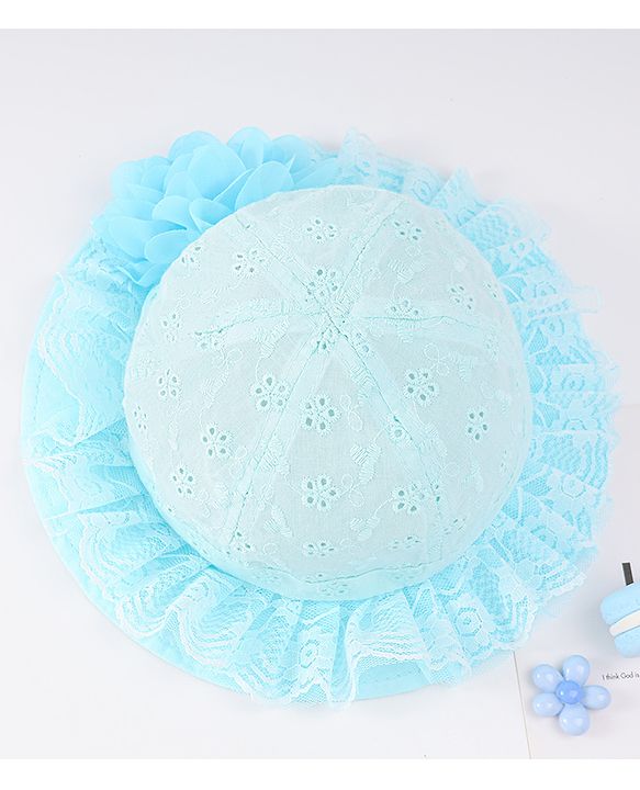 Babyhug Cotton Bucket Hat with Floral Applique - Light Blue