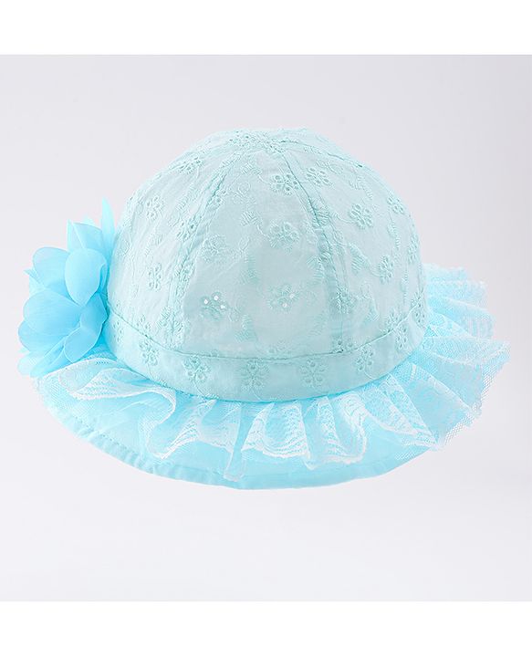 Babyhug Cotton Bucket Hat with Floral Applique - Light Blue