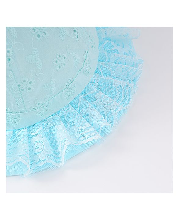 Babyhug Cotton Bucket Hat with Floral Applique - Light Blue