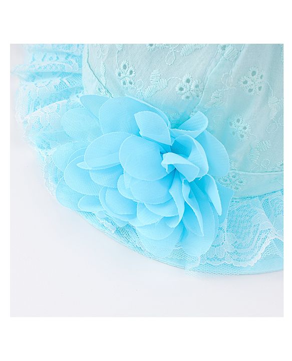 Babyhug Cotton Bucket Hat with Floral Applique - Light Blue
