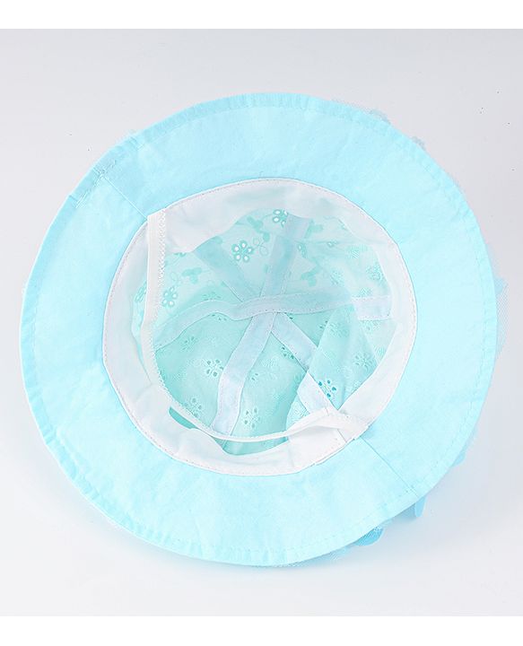 Babyhug Cotton Bucket Hat with Floral Applique - Light Blue