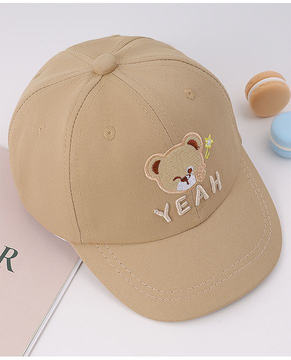 Babyhug Free Size Baseball Cap With Bear Embroidery - Beige