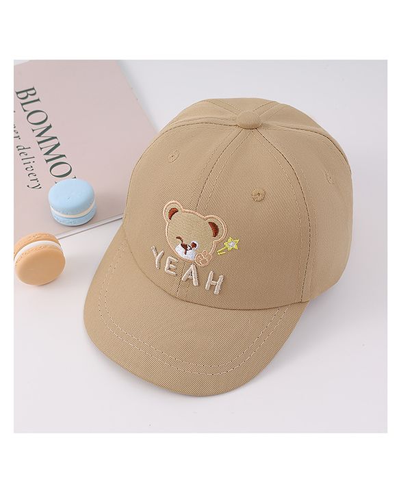 Babyhug Free Size Baseball Cap With Bear Embroidery - Beige