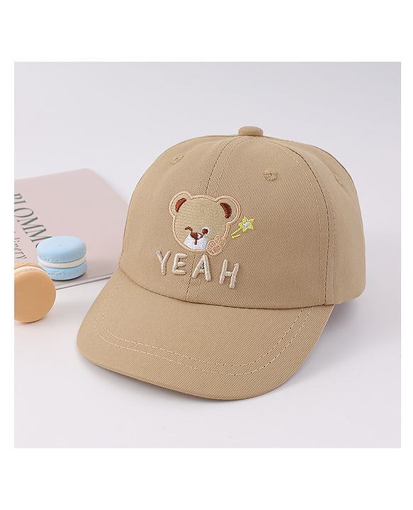 Babyhug Free Size Baseball Cap With Bear Embroidery - Beige