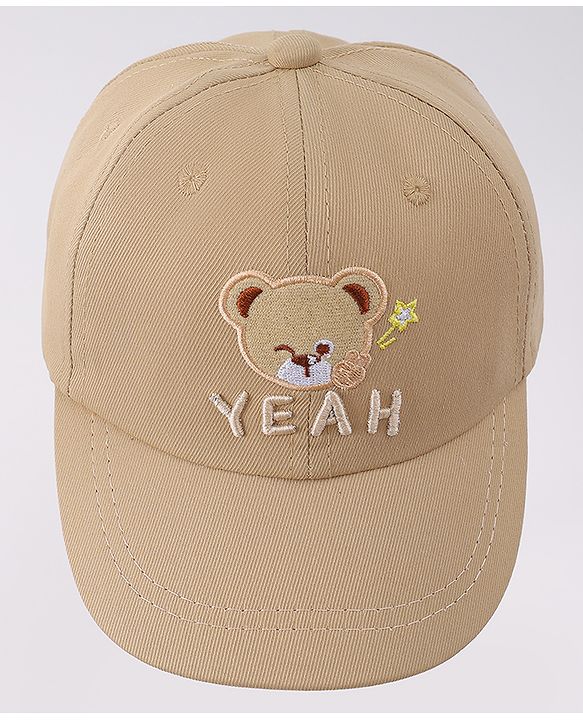 Babyhug Free Size Baseball Cap With Bear Embroidery - Beige