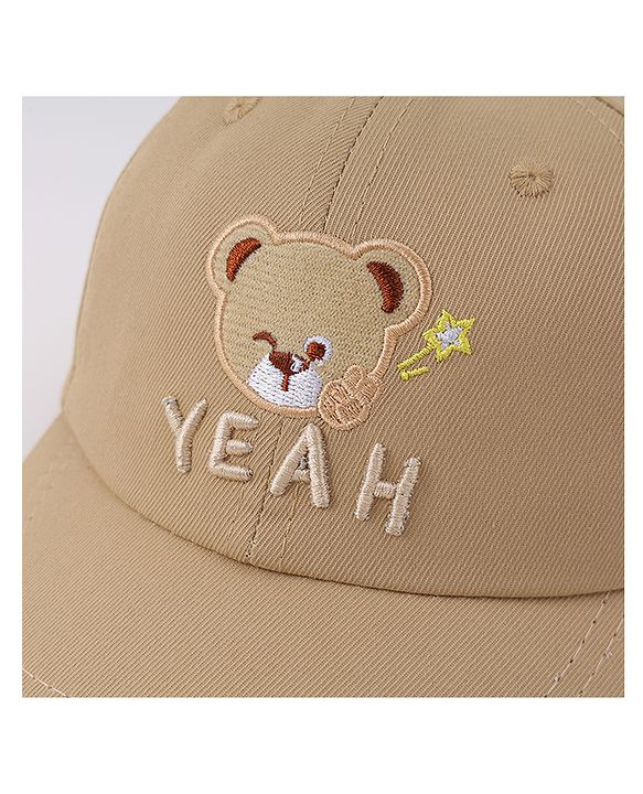 Babyhug Free Size Baseball Cap With Bear Embroidery - Beige
