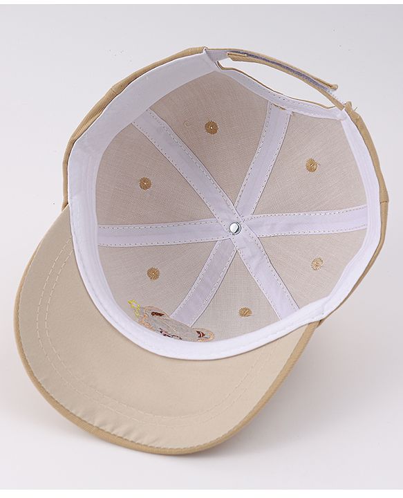 Babyhug Free Size Baseball Cap With Bear Embroidery - Beige
