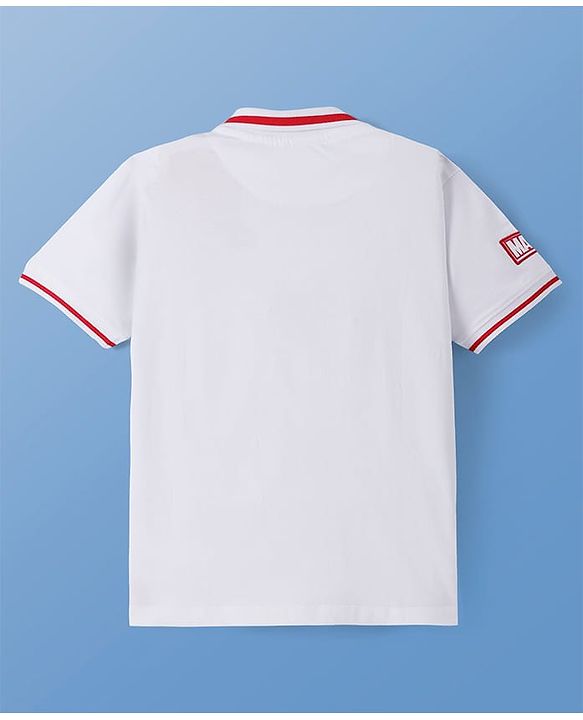 Pine Kids Marvel Cotton Knit Half Sleeves Polo T-Shirt With Avengers Graphics - White