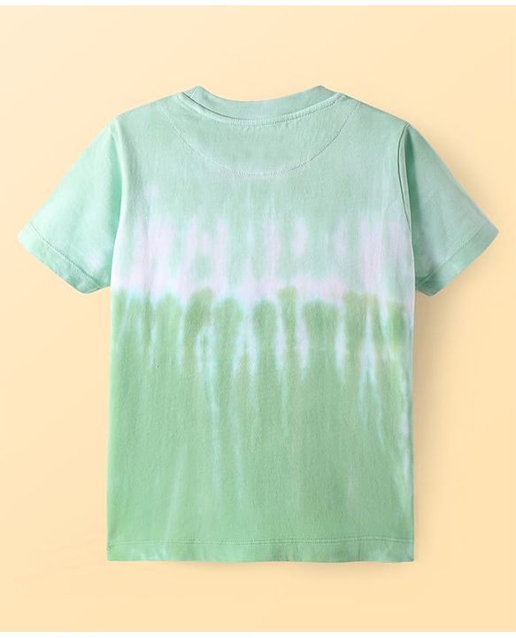 Pine Kids Disney Cotton Knit Half Sleeves T-Shirt With Lion King Graphic With Ombre Effect & Badge Detailing -  Green & White