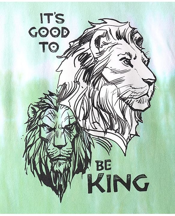 Pine Kids Disney Cotton Knit Half Sleeves T-Shirt With Lion King Graphic With Ombre Effect & Badge Detailing -  Green & White