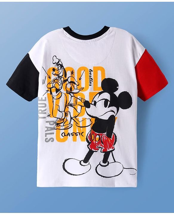 Pine Kids Disney Cotton Knit Oversized & Drop Shoulder T-Shirt With Mickey Mouse Front & Back Graphic -  White & Red