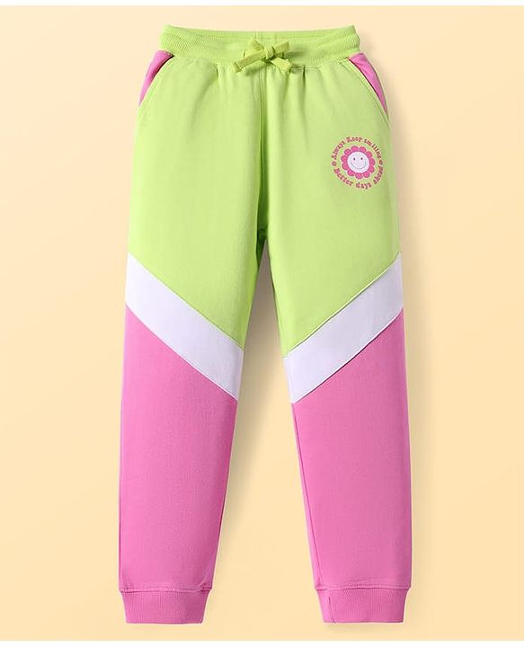 Pine Kids Knit Full Length Cut & Sew Lounge Pant with Smiley Print - Neon Pink & Green