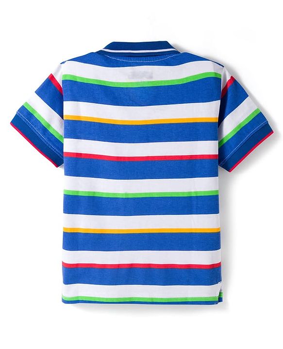 Pine Kids Cotton Knit Half Sleeves Striped Polo T-Shirt - Multicolor