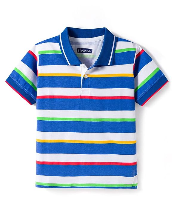 Pine Kids Cotton Knit Half Sleeves Striped Polo T-Shirt - Multicolor