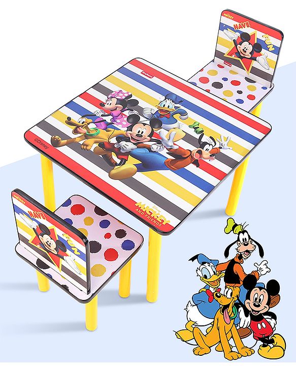 Babyhug Disney Mickey  Multipurpose Study Table with 2 Chairs - Yellow