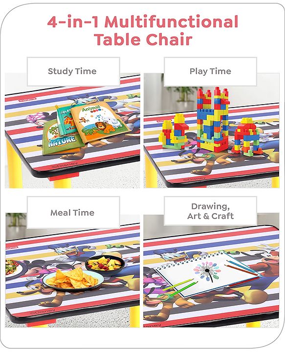 Babyhug Disney Mickey  Multipurpose Study Table with 2 Chairs - Yellow