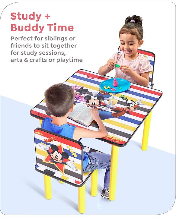 Babyhug Disney Mickey  Multipurpose Study Table with 2 Chairs - Yellow