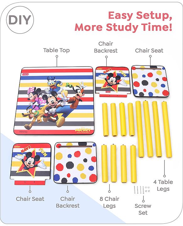 Babyhug Disney Mickey  Multipurpose Study Table with 2 Chairs - Yellow