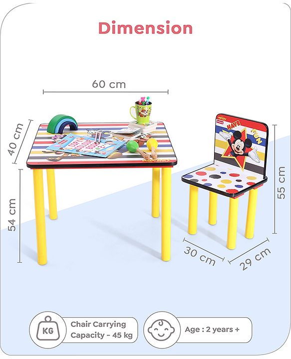 Babyhug Disney Mickey  Multipurpose Study Table with 2 Chairs - Yellow