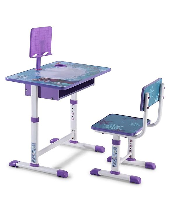 Babyhug Disney Frozen Height Adjustable Study Table & Chair Set with Storage for Kids - Purple| Ergonomic Study Desk for 3-15 Years Kids| Reading Stand, Cup Holder & Anti-Slip Base