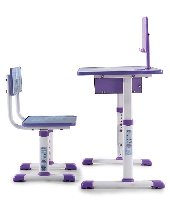 Babyhug Disney Frozen Height Adjustable Study Table & Chair Set with Storage for Kids - Purple| Ergonomic Study Desk for 3-15 Years Kids| Reading Stand, Cup Holder & Anti-Slip Base