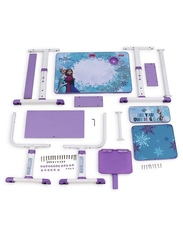 Babyhug Disney Frozen Height Adjustable Study Table & Chair Set with Storage for Kids - Purple| Ergonomic Study Desk for 3-15 Years Kids| Reading Stand, Cup Holder & Anti-Slip Base